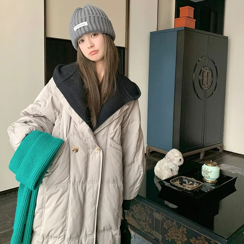Женская зимняя утолщенная куртка с хлопковой подкладкой из двух частей вязаная