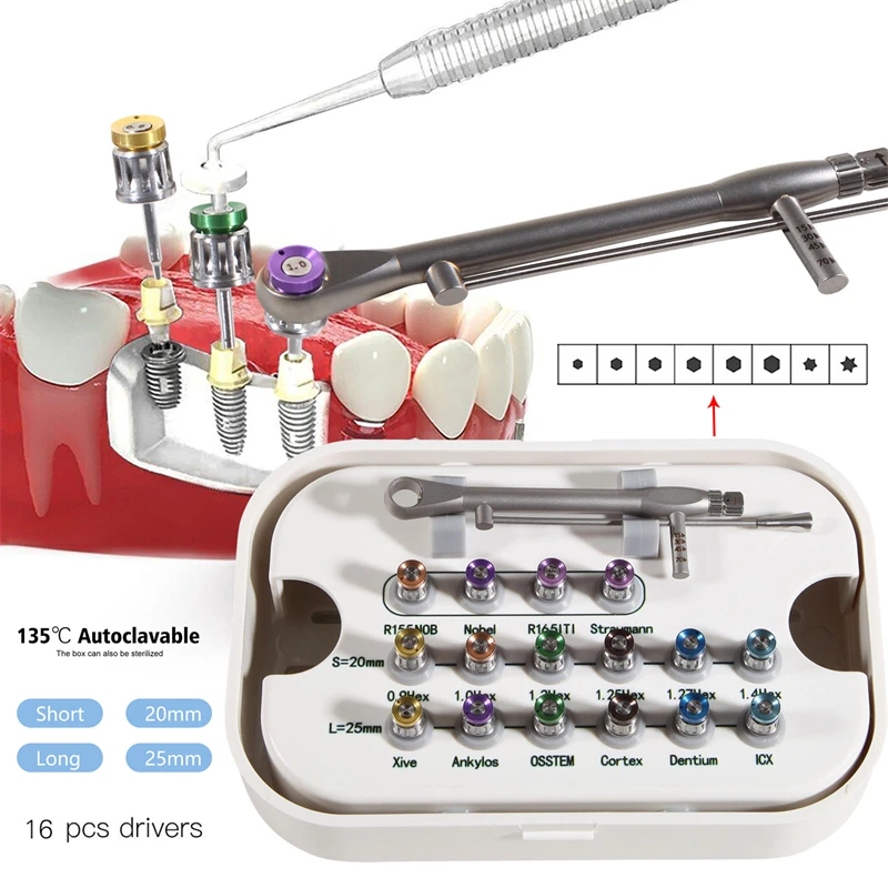 

Dental Implant Restoration Tool Kit Dentistry Universal Implantology Torque Screwdrivers Wrench 10-70NCM Drivers Long+Short