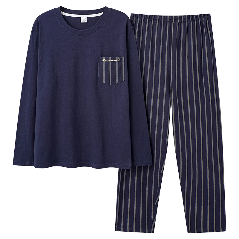 2023 Men's Pajamas Set  Spring Leisure Elastic Waist Men Sleepwear Cotton Men's Long Sleeve Nightwear Trousers Homewear Clothes