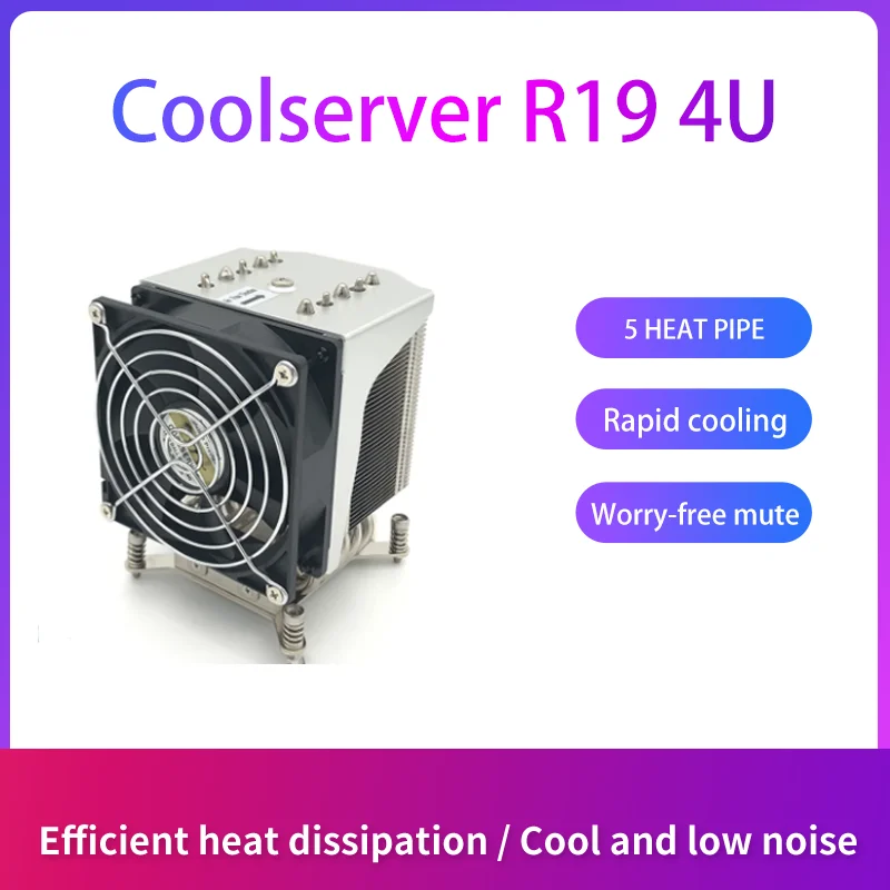 Coolserver r19 4u servidor cpu cooler 5 heatpipes desktop caso silencioso ventilador para lga2011 2066 115x estação de trabalho