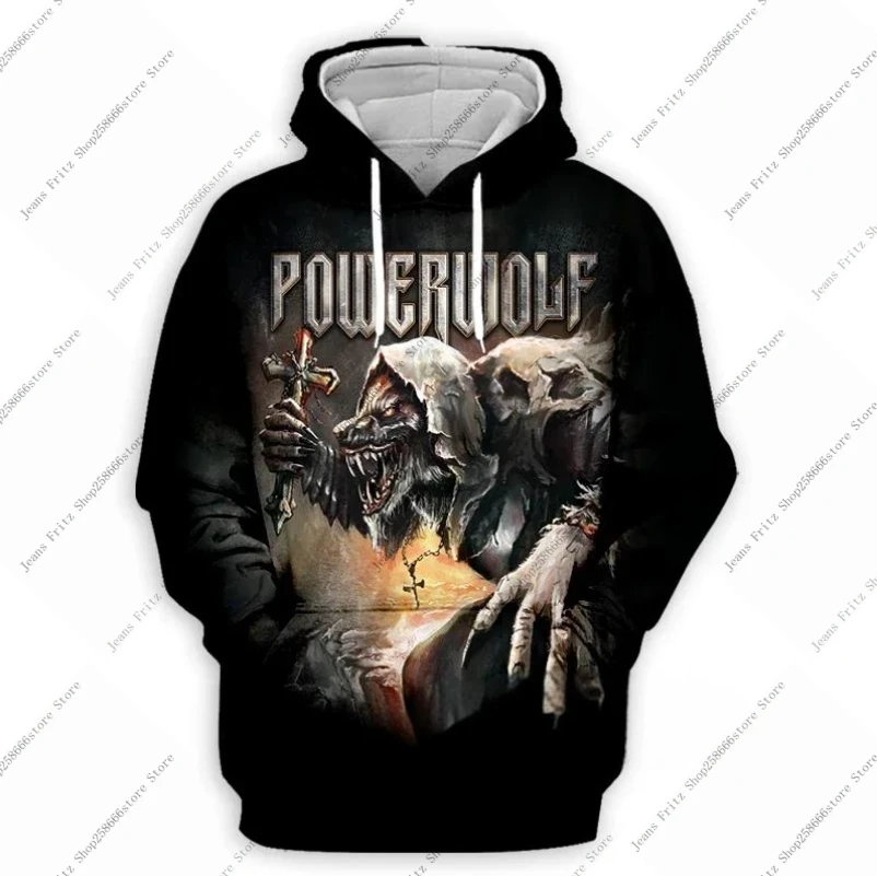 Фото Модные толстовки Powerwolf с 3D принтом для мужчин и женщин, уличная одежда, повседневные негабаритные толстовки с капюшоном в стиле Харадзюку, мужская одежда №4