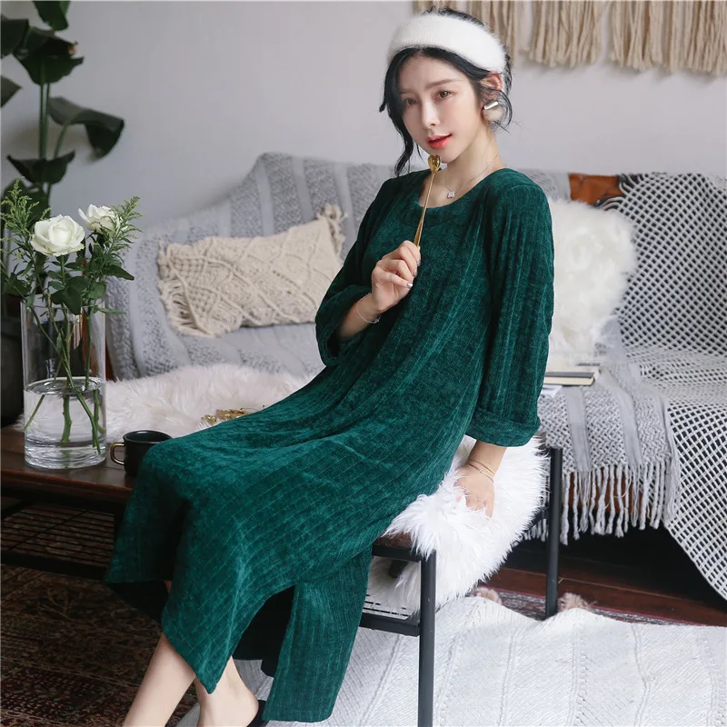 Knitting Warm Winter Pullover Long Nightgowns 2021 High-quality Thick Casual Sash Loose Homewear Outerwear Sleepshirts Dressing