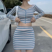 knitted two piece set women ensemble femme bodycon skirts suit pullover mini skirt suits 2pcs women sexy outfits for woman