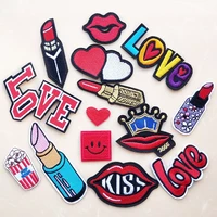 fashion lipstick embroidery iron on patches for clothing red lips love stickers appliques on backpack badges parkas coats patch