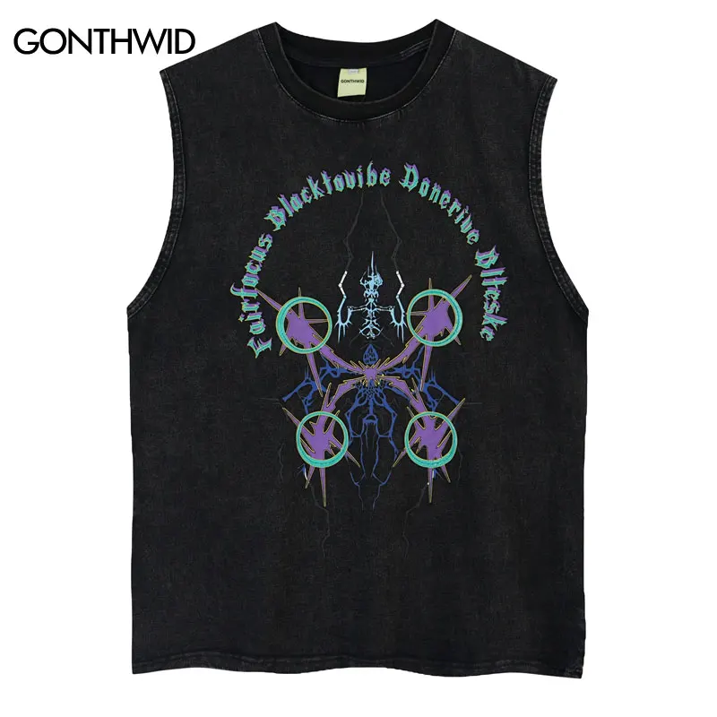 

Винтажные майки Y2K, уличная одежда в стиле хип-хоп, ретро, с принтом в виде монстра, промытый жилет оверсайз, модная футболка в стиле панк и го...