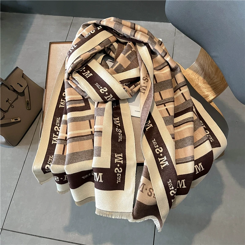 Зимний теплый кашемировый платок, женский шарф, Роскошный плед из пашмины с буквенным принтом, плотное одеяло, Bufanda, шарфы, платки, новинка 2022