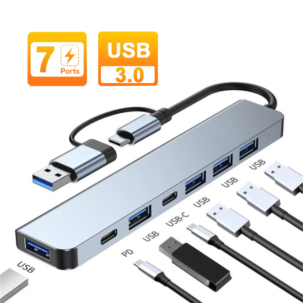 USB C HUB 7 Port Multi USB Splitter USB 3.0 HUB Type C to USB OTG Adapter USB Dock Station with PD SD TF For Xiaomi Macbook Pro