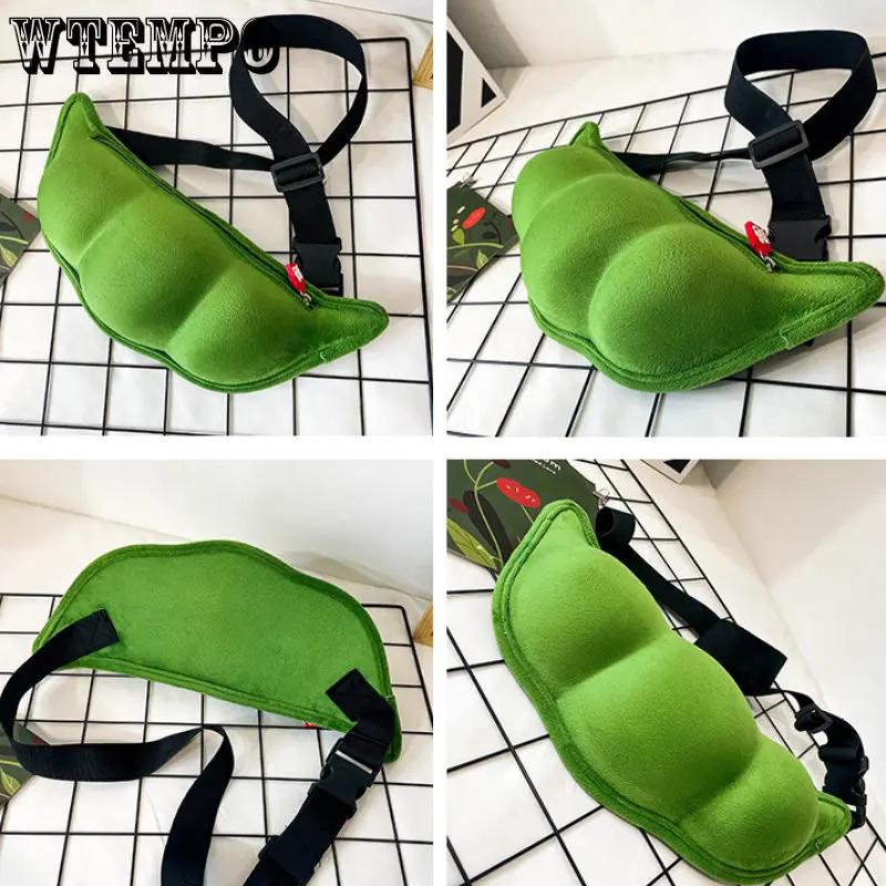 Women Personality Creative Edamame Shape Ladies Messenger Bag Plush Pea Shoulder Bag Fun and Funny Chest Bag Bolsa De Mensajero