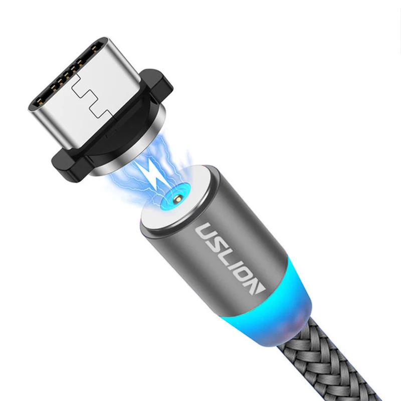 Кабель с магнитной зарядкой и медным сердечником в нейлоновой оплетке, длина 1 м/2 м