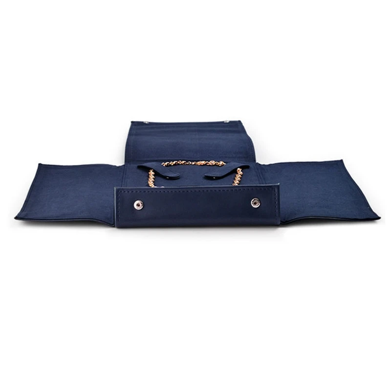 Retro Blue PU Leather Necklace Organizer Bag With Microfiber 17.5X24X2.3Cm Jewelry Display Bag For Women