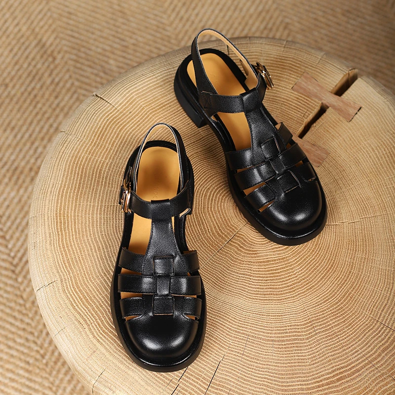 

Сандалии QZYERAI женские из натуральной кожи, летние пляжные босоножки с ремешками и перфорацией, крутая обувь, размеры 34-40