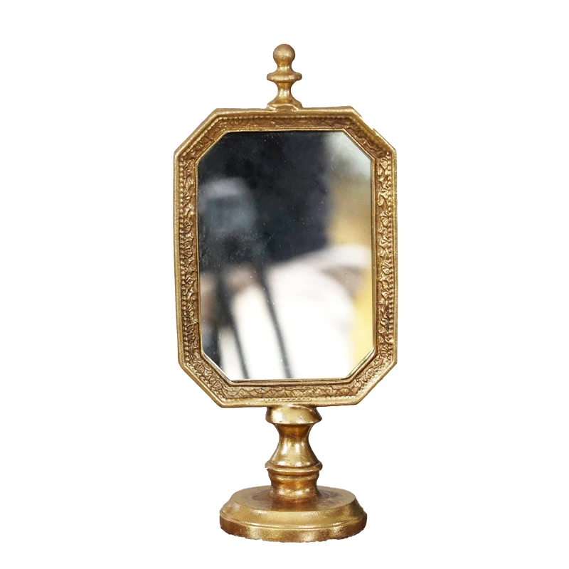 

European-Style Retro Handmade Vintage Desktop Cosmetic Mirror Nostalgic Gold Silver Dressing Table Mirror Light Luxury