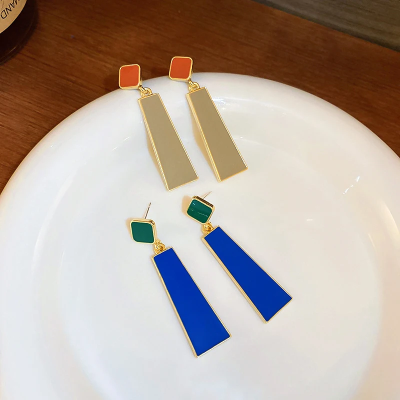 

Vintage Elegant Enamel Geometric Square Drop Earrings for Women Girl S925 Needle Temperament Jewelry Weddings Party Fine Gift