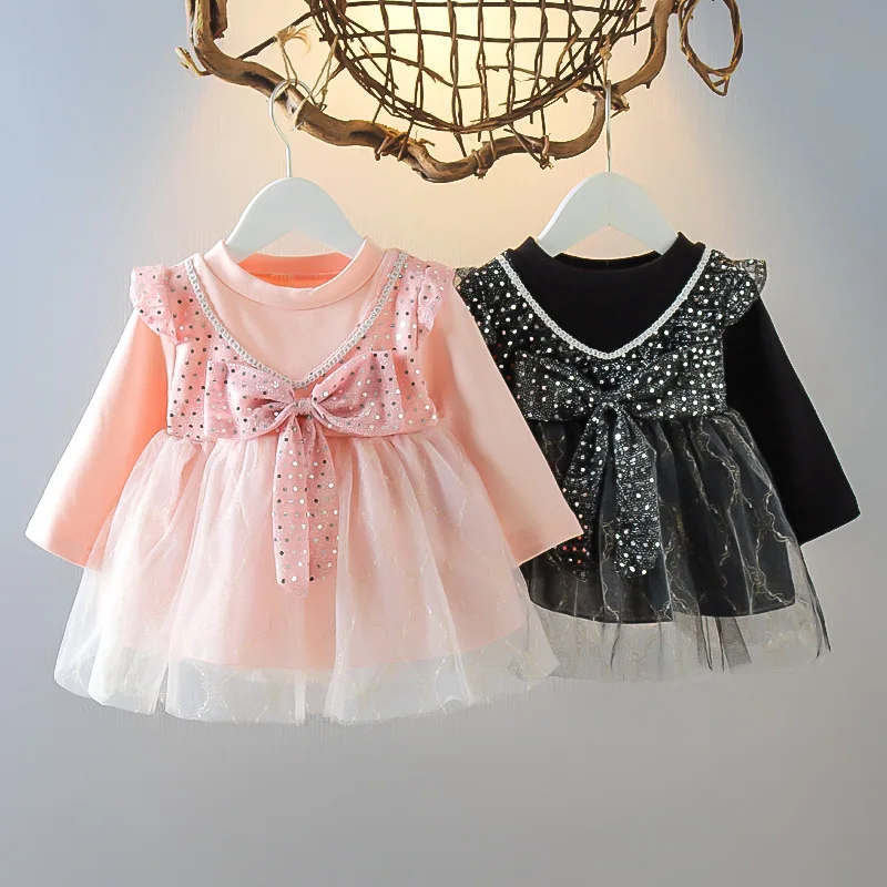 Birthday Dress for 1 Year Baby Girl 2022 Spring New Cute Long Sleeve Lace Dot Bow Infant Baby Dresses Baby Girls Clothes 0-24M