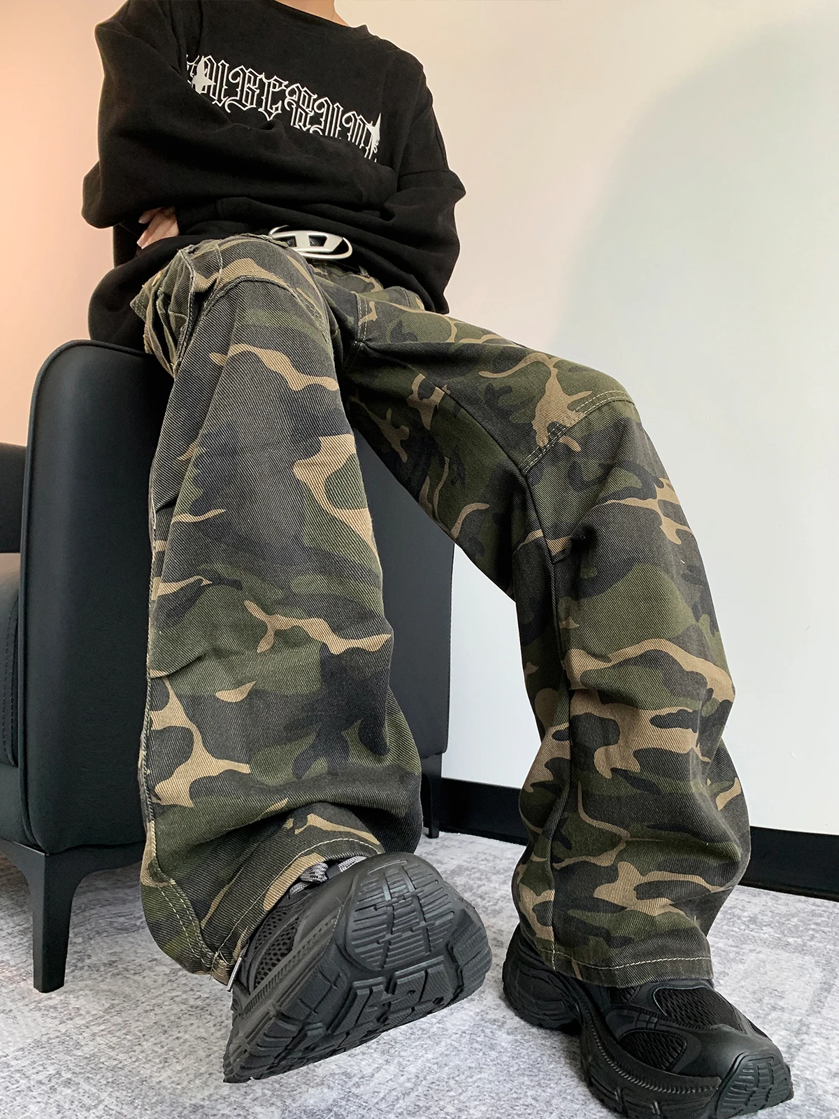 Зеленые женские джинсы с высокой талией в стиле хип-хоп модная винтажная уличная