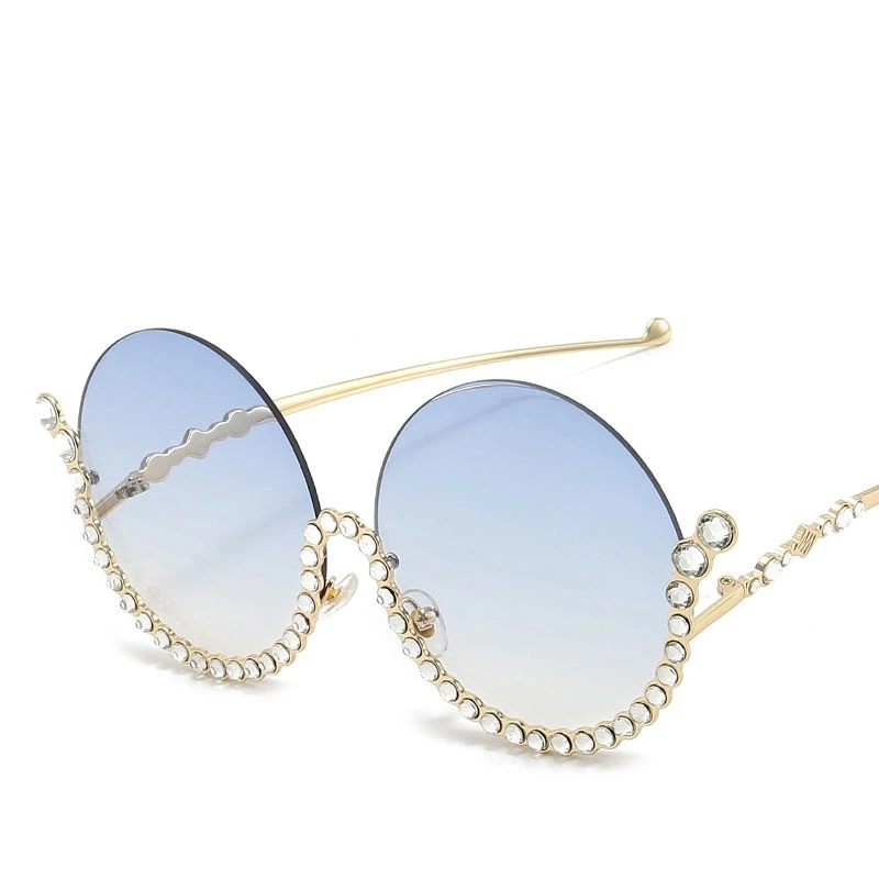 

MYALICE Fashion Oversized Round shape Half frame Sunglasses Luxury Rhinestone Decorate Wholesale Stage performance UV400