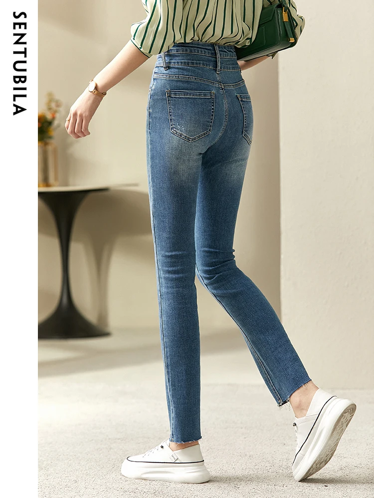 Sentubila High Waist Skinny Jeans for Women 2023 Spring Summer Ankle Length Cut-off Pencil Denim Pants Streetwear Trousers Woman