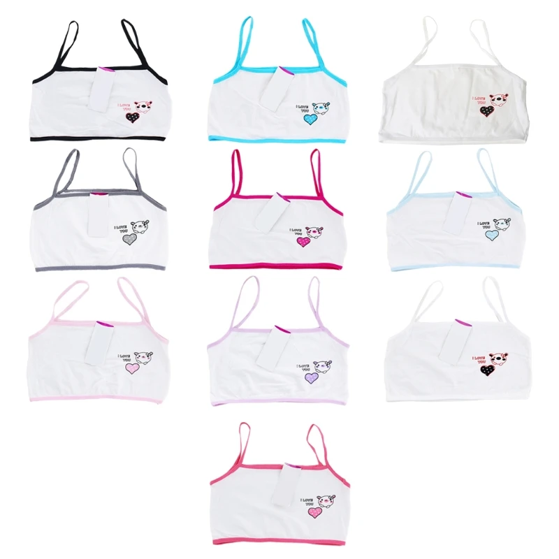 

Puberty Young Girls Training Bra Cartoon Bear Heart Print Cotton Underwear 6-14T