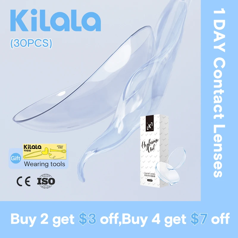 Kilala Contact Lenses 30Pcs1Day Daily Lens With Diopters -0.1D to -10D and BC 8.6 High Wearing Comfort Lenses 58% Water Content