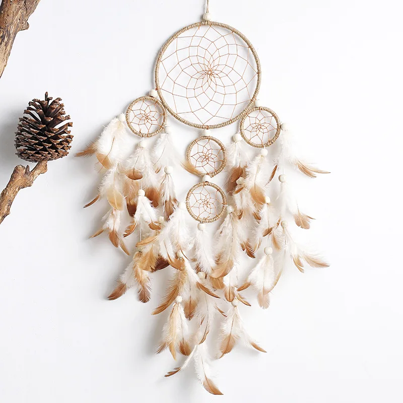 

Fantasy Five Rings Dreamcatcher Art Home Craft Ornament Hanging Bedroom Handmade Feather Valentine's Day Gifts Dream Catcher