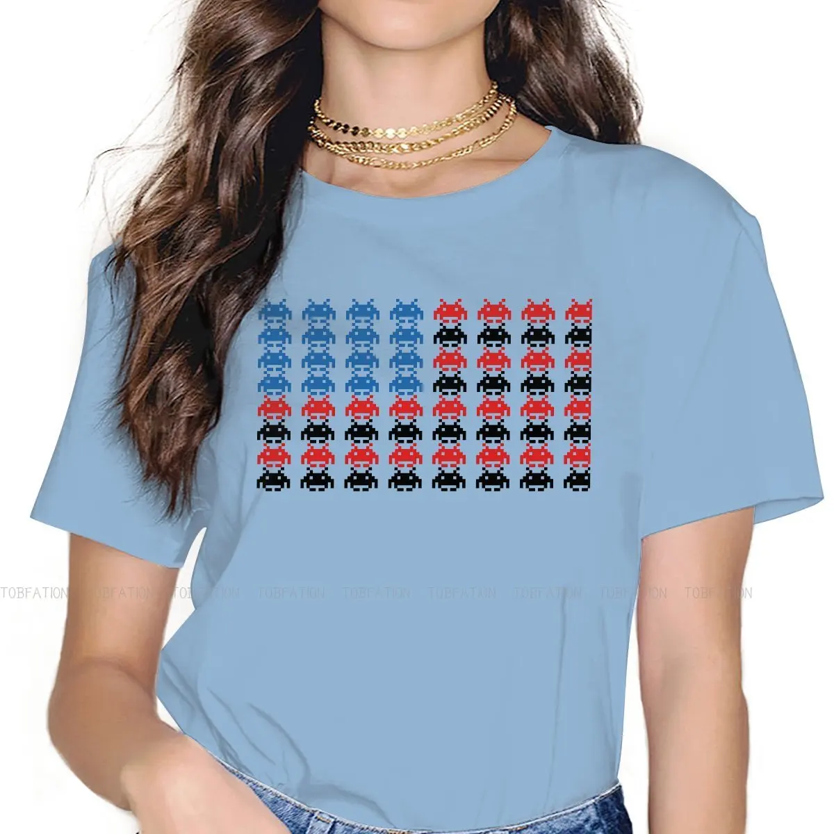 

Retro Space TShirt For Girls Space Invaders Game Tops Fashion Female T Shirt Soft Graphic Oversized