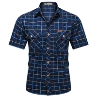 100 cotton mens plaid shirt short sleeve bomber military shirts fashion high quality business casual lapel shirt men