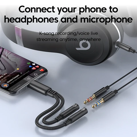 Аудиоадаптер для наушников типа C 3,5 AUX USB C на двойной разъем 3,5 мм, кабель ЦАП, чип Hi-Fi, звук для iPhone 15 16 Samsung