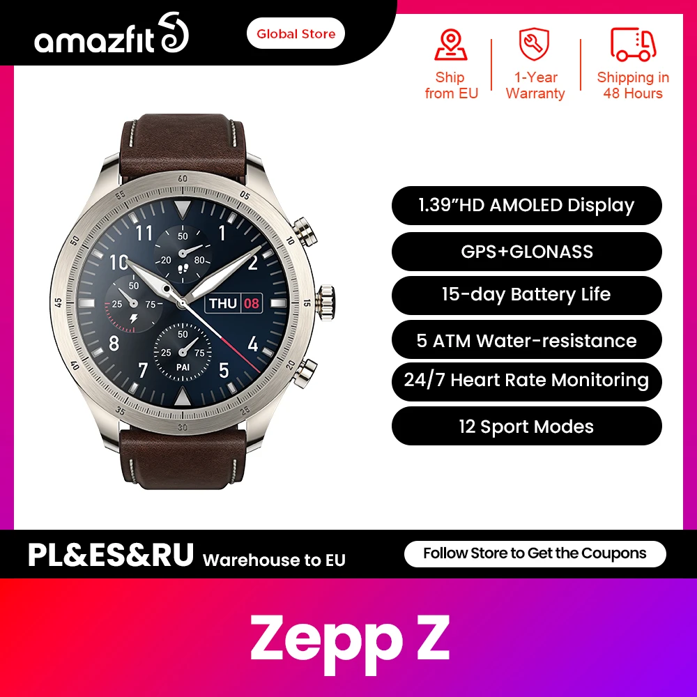 New Zepp Z Fashion Smartwatch 1.39'' AMOLED Display 326 ppi 12 Sports Modes 50 Watch Faces Heart Rate Sleep Quality Monitoring
