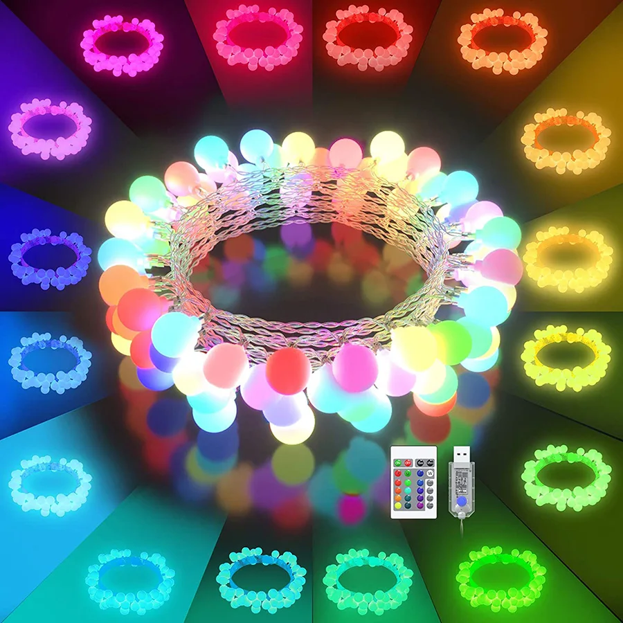 

100/200 светодиодная RGB сменная гирлянда с шарами с дистанционным управлением, водонепроницаемый Звездный шар, рождественсветильник Мерцающая гирлянда s