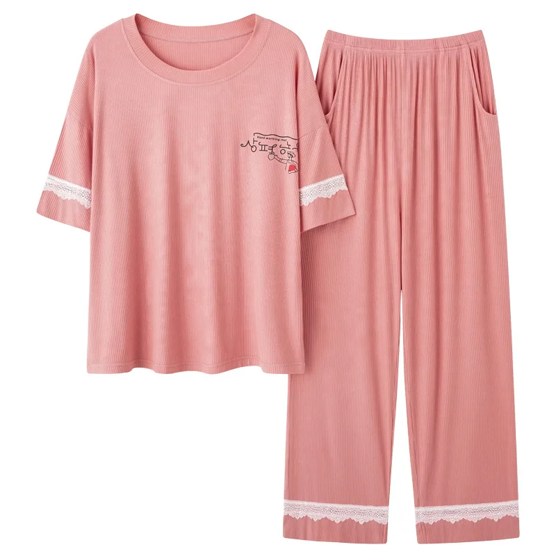 

2022 Pajamas Loose Casual Cute Crew Neck Half Sleeve Cotton Loungewear Women Thin Comfortable Two-piece Suit Conjuntos De Pijama