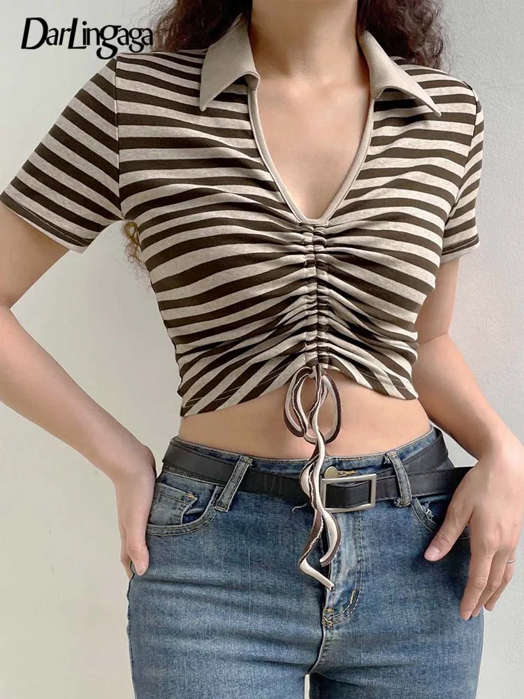 

Женская Винтажная футболка с коротким рукавом и V-образным вырезом