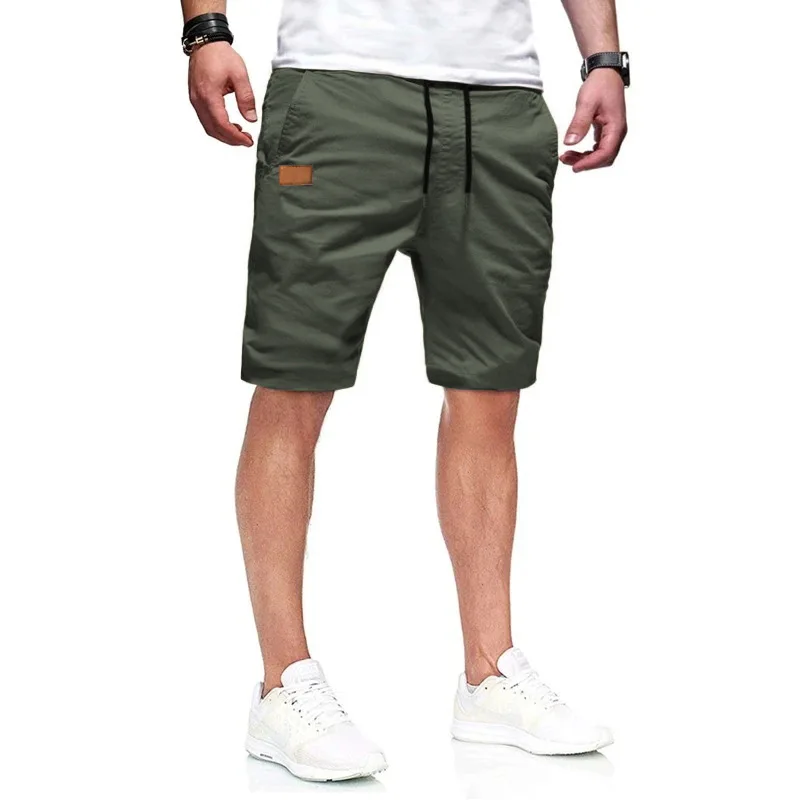 New Men's Summer Solid Color Loose Shorts Knee Length Straight Wide Leg Multi Pockets Drawstring Casual Beach Shorts Streetwear