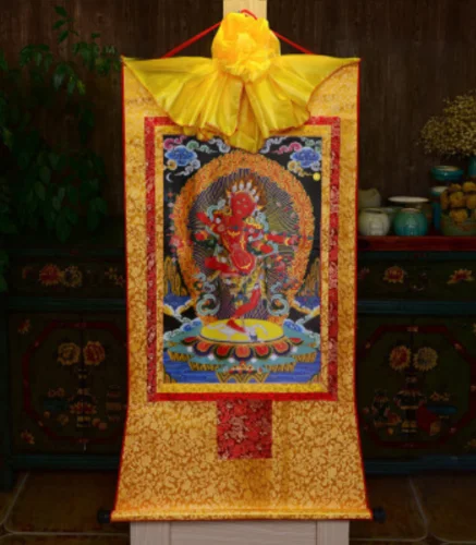 Тибетский тибетский буддийский принт шелковая позолота тханка танка буддизм 4 руки курукул Тибетский тибетский буддийский принт шелковая позолота тханка танка буддизм 4 руки курукул