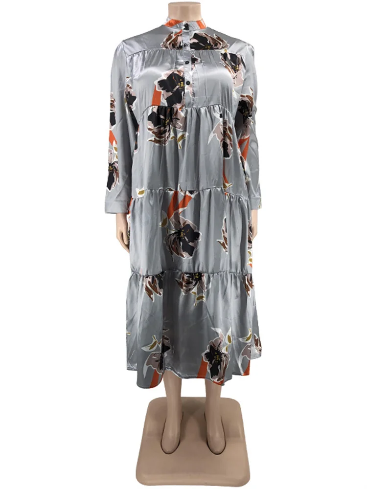 Plus Size Dresses for Women 5xl Loose Long Sleeve Flowers Print Casual Big Hem Maxi Shirts Dress Whole 3xl 4xl 5xl 6xl
