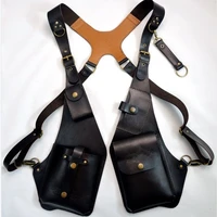 men women steampunk vintage pu leather shoulder harness bag double phone wallet case holster viking underarm purse bag costume