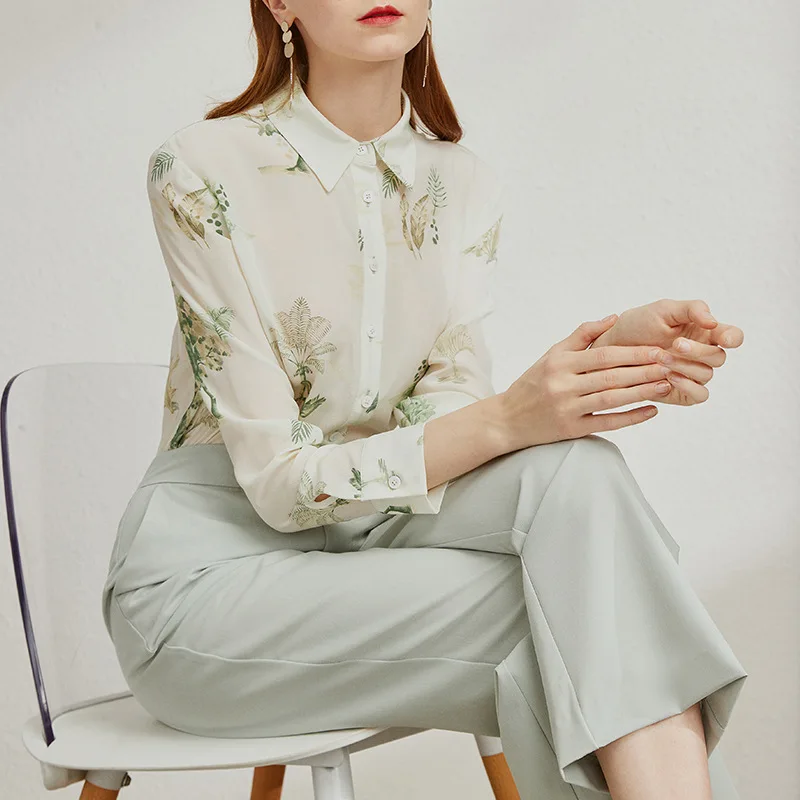 Рубашка с принтом из крепдешина для женщин 100% чистый шелк мягкая и нежная