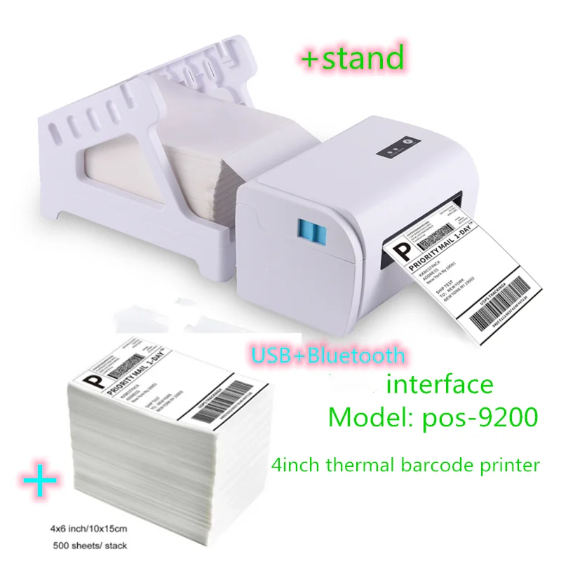 Термопринтер для печати этикеток штрих-кодов 4 дюйма USB Bluetooth для ширины 40-110, совместим с Ebay Etsy Shopify 4 × 6
