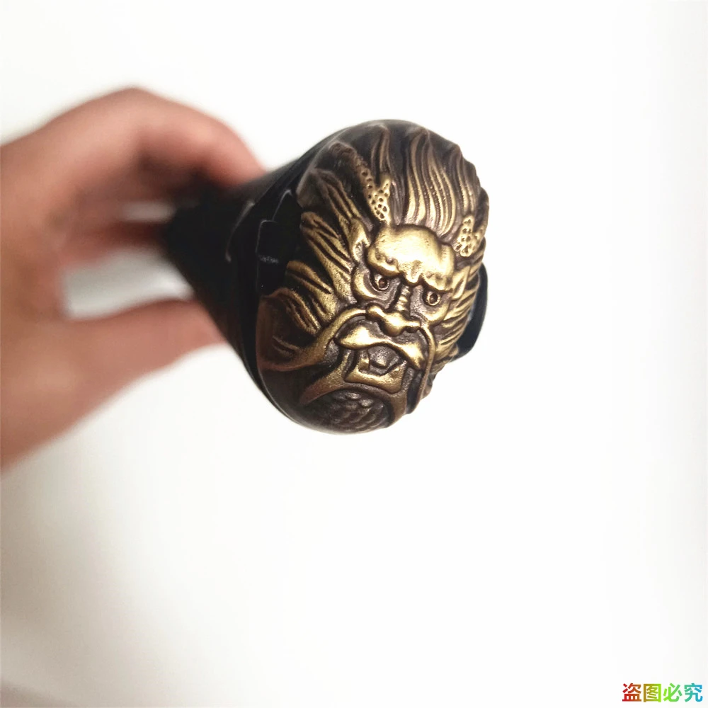 Фото Черная ручка Tsuka 30 см, латунная резная ручка Fuchi Menuki Kashira, кожаные фитинги для японского меча, самурая, катана, рукоять, новинка №5