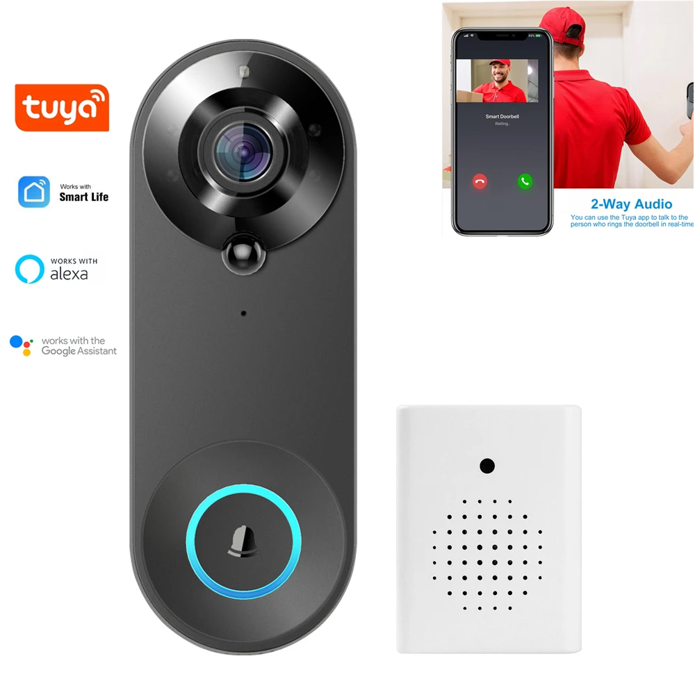Tuya Smart Home Vedio Doorbell Camera 1080P Outdoor Wireless Doorbell Waterproof Digital Peephole Door For Alexa Google Home