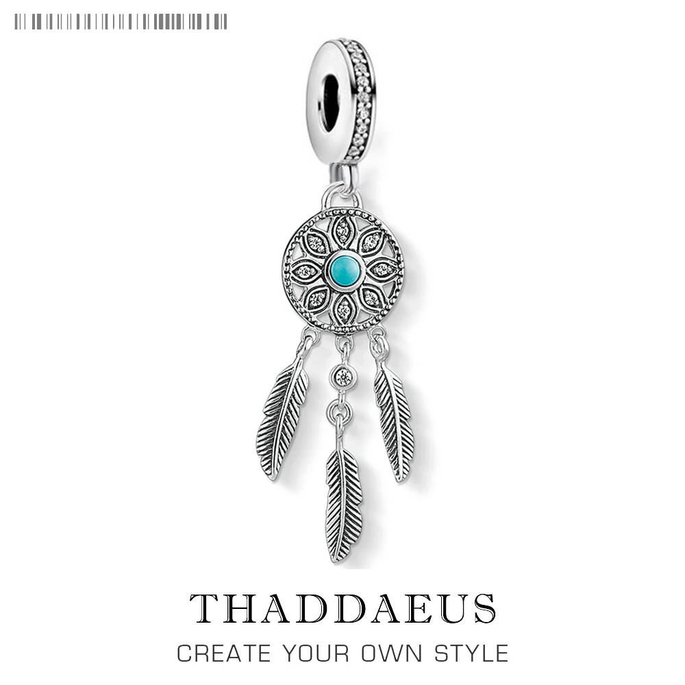 

Charm Pendant Blue Dreamcatcher Ethno Brand New Europe Jewelry For Women Trendy Gift In 925 Sterling Silver