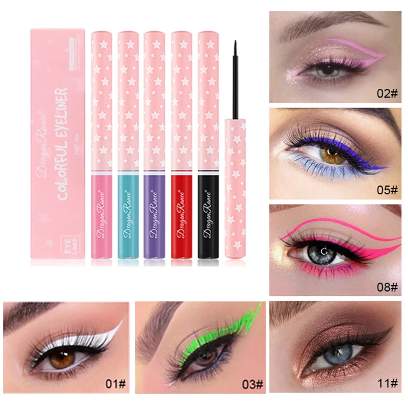 Three Scouts Colorful Eyeliner Pen Eyes Makeup White Pink Waterproof Liquid Color Eye Liner Pencil Matte Purple Blue Pen Make Up