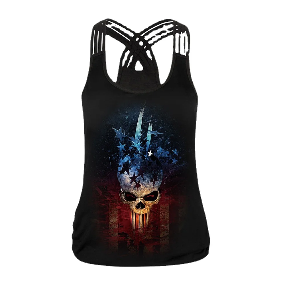 

B104-010 New Skull Digital Printing Vest Female Cross Sling Backless Tank Tops