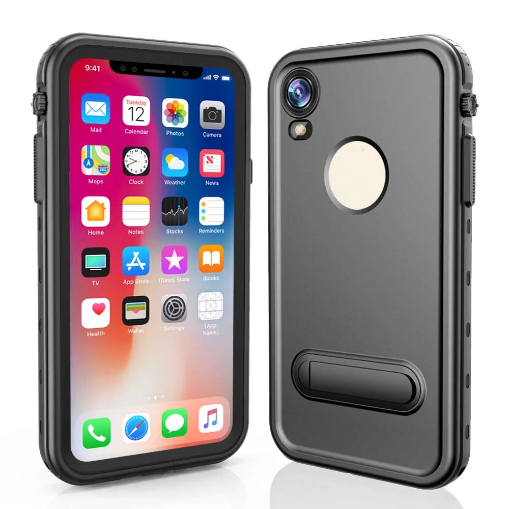 

Shellbox Kickstand IP68 Waterproof Case for iPhone XR XS Max Shockproof Heavy Duty Defender Cover with Built in Screen Protector