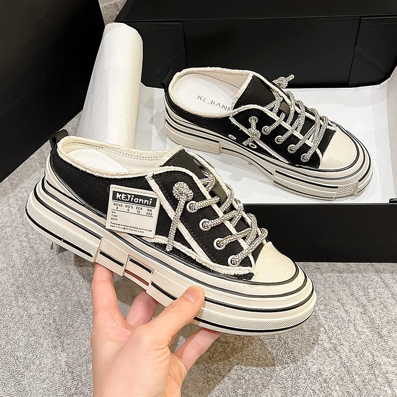 

Шлепанцы Baotou женские на толстой подошве, брендовые Роскошные повседневные полутапочки без каблука, парусиновая обувь для ленивых, лето 2023