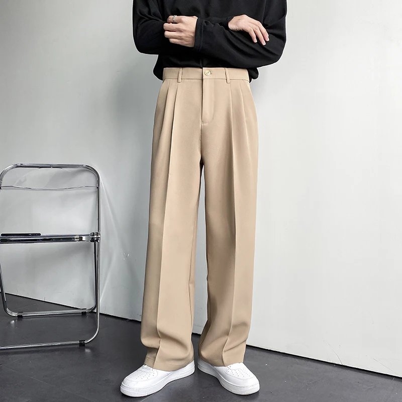 Men Suit Pants Casual Wide Leg Trousers 