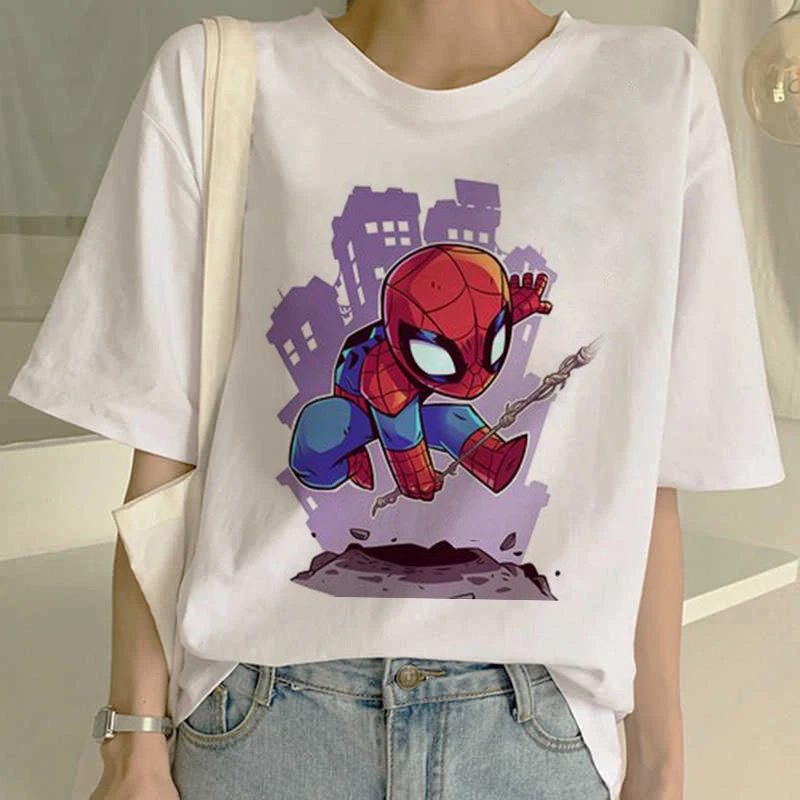 Spiderman Super Hero Print T-shirt Women Harajuku Aesthetics White Top Tshirt Blusas 2022 New Summer Fashion Y2k Female T Shirt