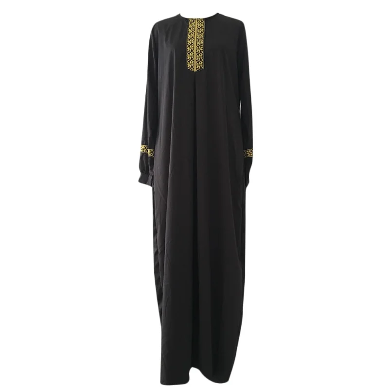 Muslim Abayat Ethnic Style Print Abayas for Women Solid Color Loose Casual Robe Femme Musulman for Middle East Arabia