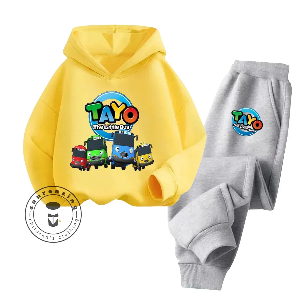 Хлопковый спортивный костюм аниме Tayo The Little Bus с капюшоном для мальчиков и девочек