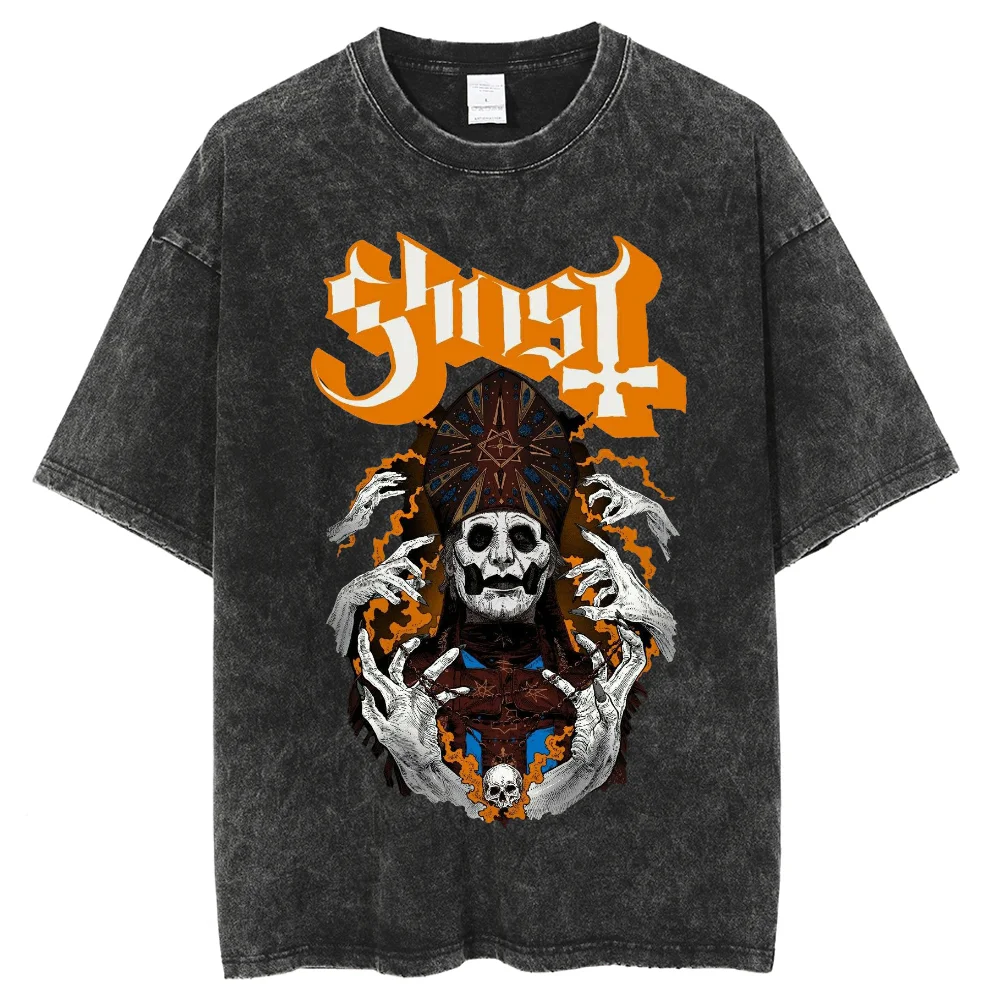 

Trendy New Short Sleeve Printed Short Sleeve Cotton Washed Old Denim Short Sleeve Men's Summer American Round Neck T-shirt Hip H