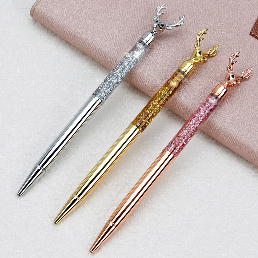 

3pcs Reindeer Shape Metal Ballpoint Pen Signature Pen Christmas Gifts for Students Pens